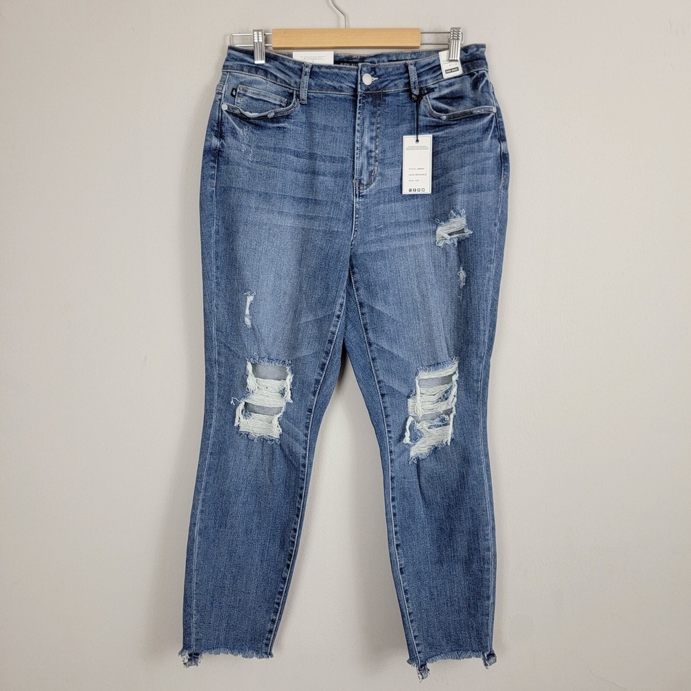 Judy Blue Jeans Skinny Fit Distressed Raw Edge Womens 14W Blue Denim High Waist